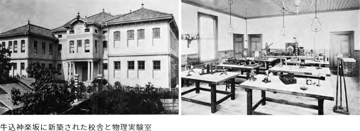 牛込神楽坂に新築された校舎と物理実験室